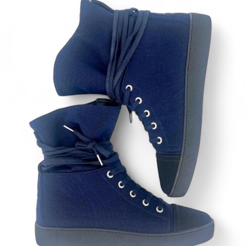 CHANEL Indigo Suede CC Logo Lace-Up Black Cap Toe Sneaker Boots Size EU37 - Picture 8 of 12
